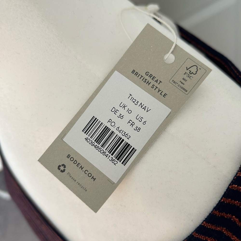 NWT Boden Metallic Stripe Top Women’s US size 6 - Picture 7 of 7